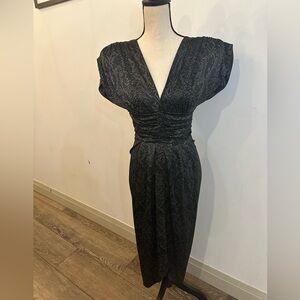 VTG Steppin’ Out low cut V-neck black prom party holiday dress SZ S (5)